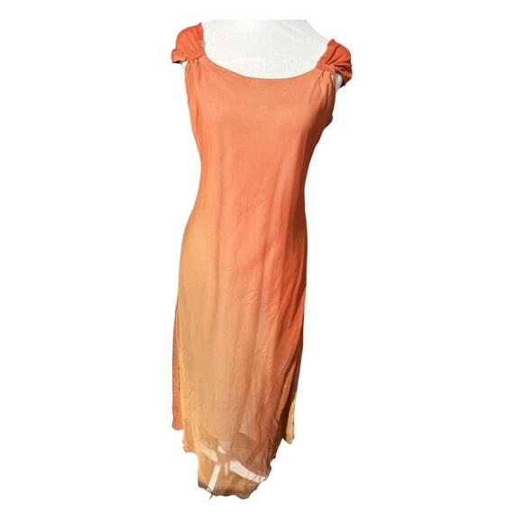 Vintage Silk Copper Gradient Evening Gown Cap Sleeve - Picture 8 of 11